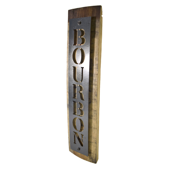 Reclaimed Barrel Stave Wall Sign with Metal Bourbon Cutout