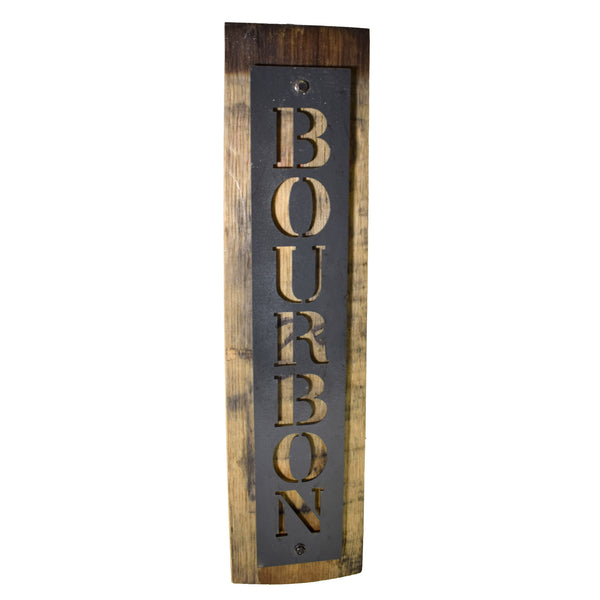 Reclaimed Barrel Stave Wall Sign with Metal Bourbon Cutout