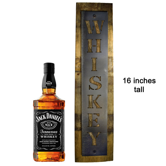 Reclaimed Barrel Stave Wall Sign with Metal Whiskey Cutout