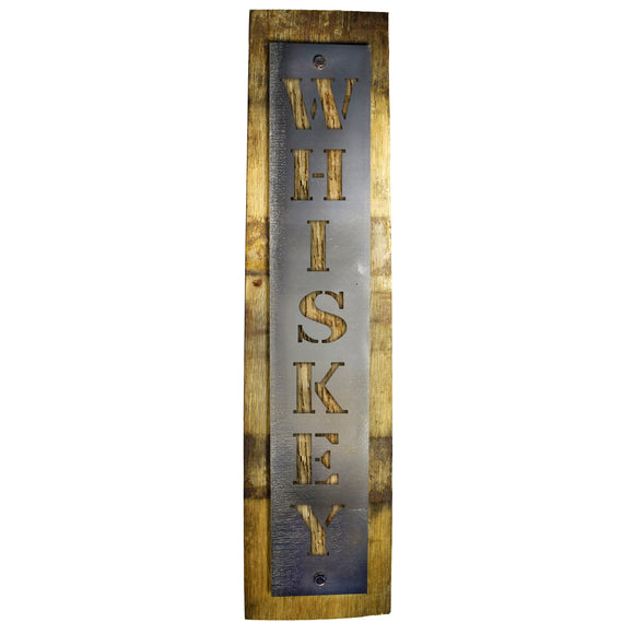 Reclaimed Barrel Stave Wall Sign with Metal Whiskey Cutout