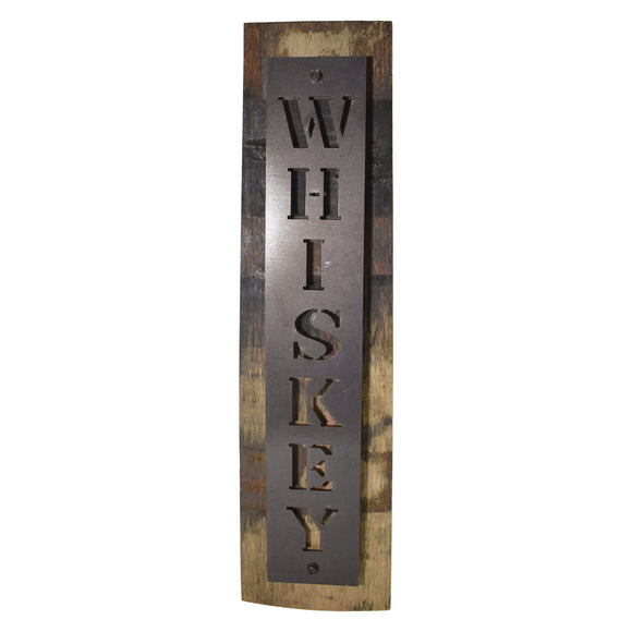 Reclaimed Barrel Stave Wall Sign with Metal Whiskey Cutout