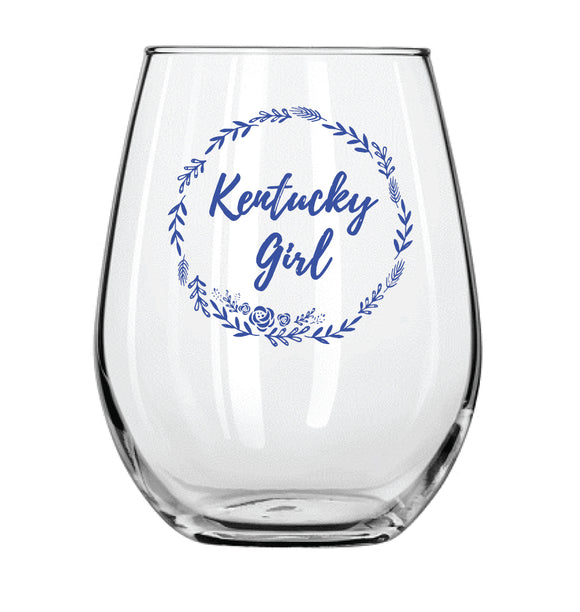 Women's Blue and White Kentucky Shape Sock with Kentucky Girl Wine Glass Gift Basket