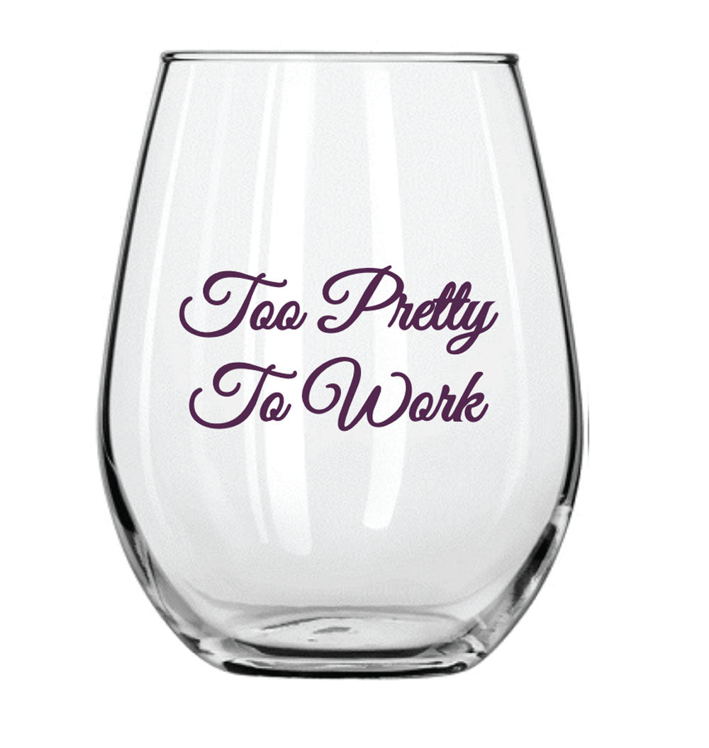 Women's Pink Kentucky Shape Socks with Too Pretty to Work Wine Glass Gift Basket