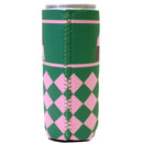 Derby Silk in Green and Pink Slim Koozie-2