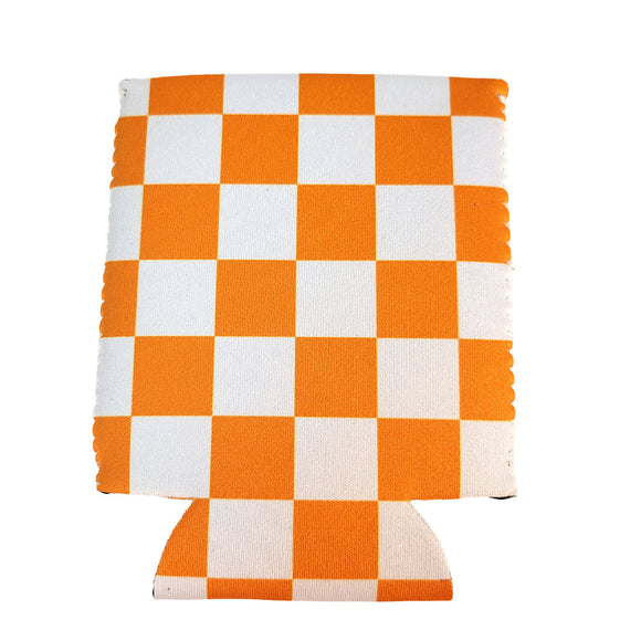 Orange and White Checkerboard Shapes Koozie