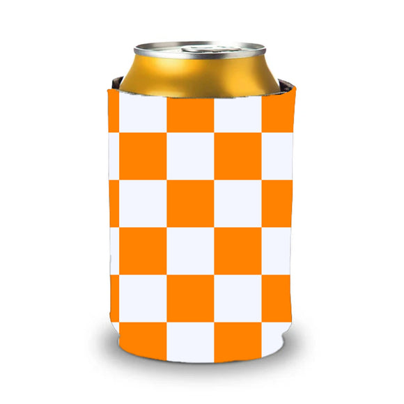 Orange and White Checkerboard Shapes Koozie