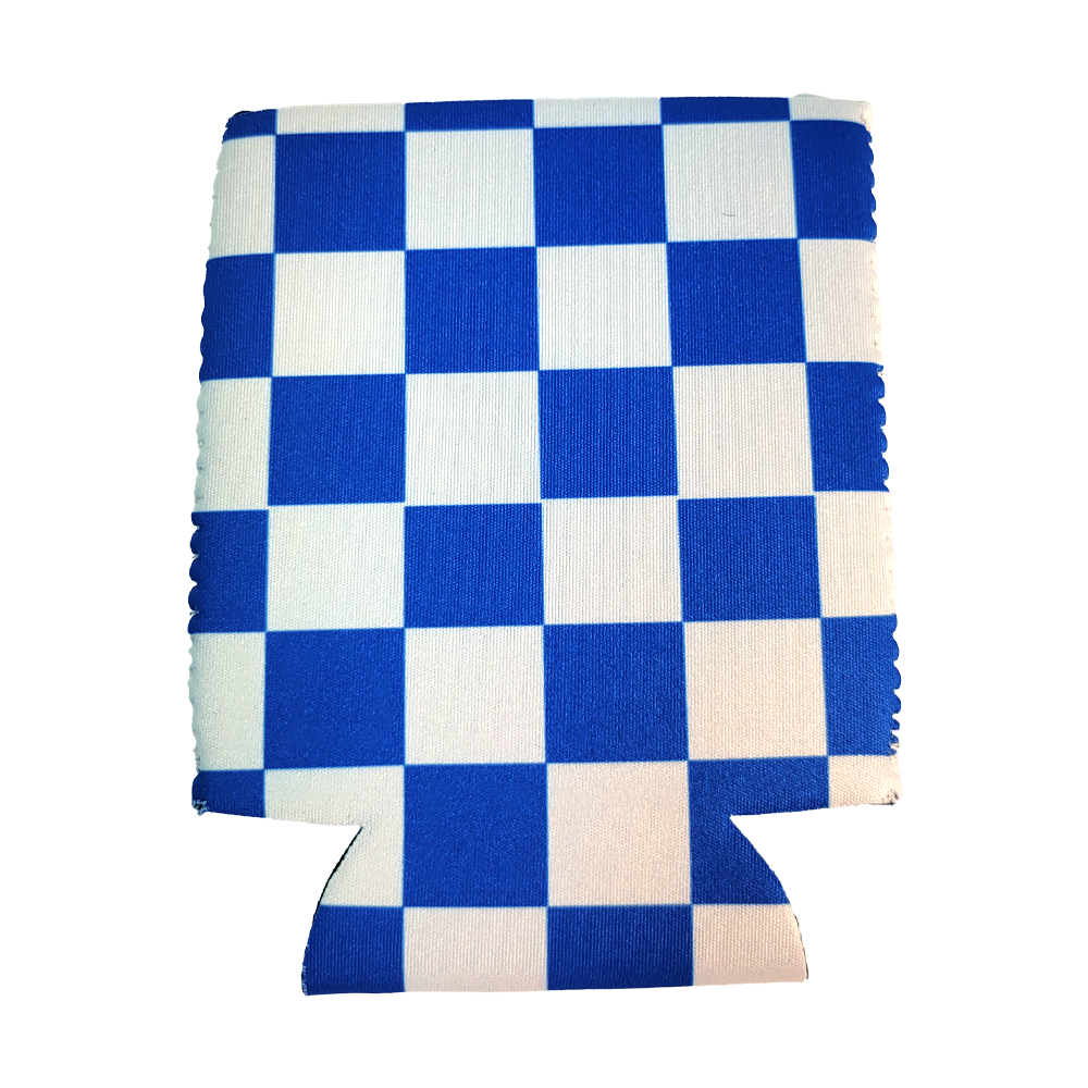 Blue and White Checkerboard Shapes Koozie