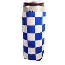 Blue and White Checkerboard Shapes Slim Koozie-1