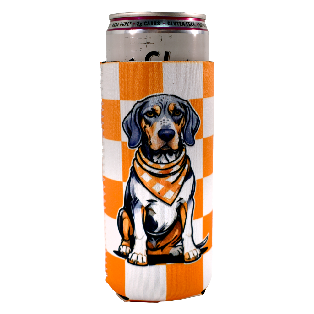 Tennessee Checkerboard Bluetick Coonhound Slim Koozie