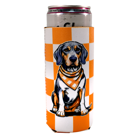 Tennessee Checkerboard Bluetick Coonhound Slim Koozie