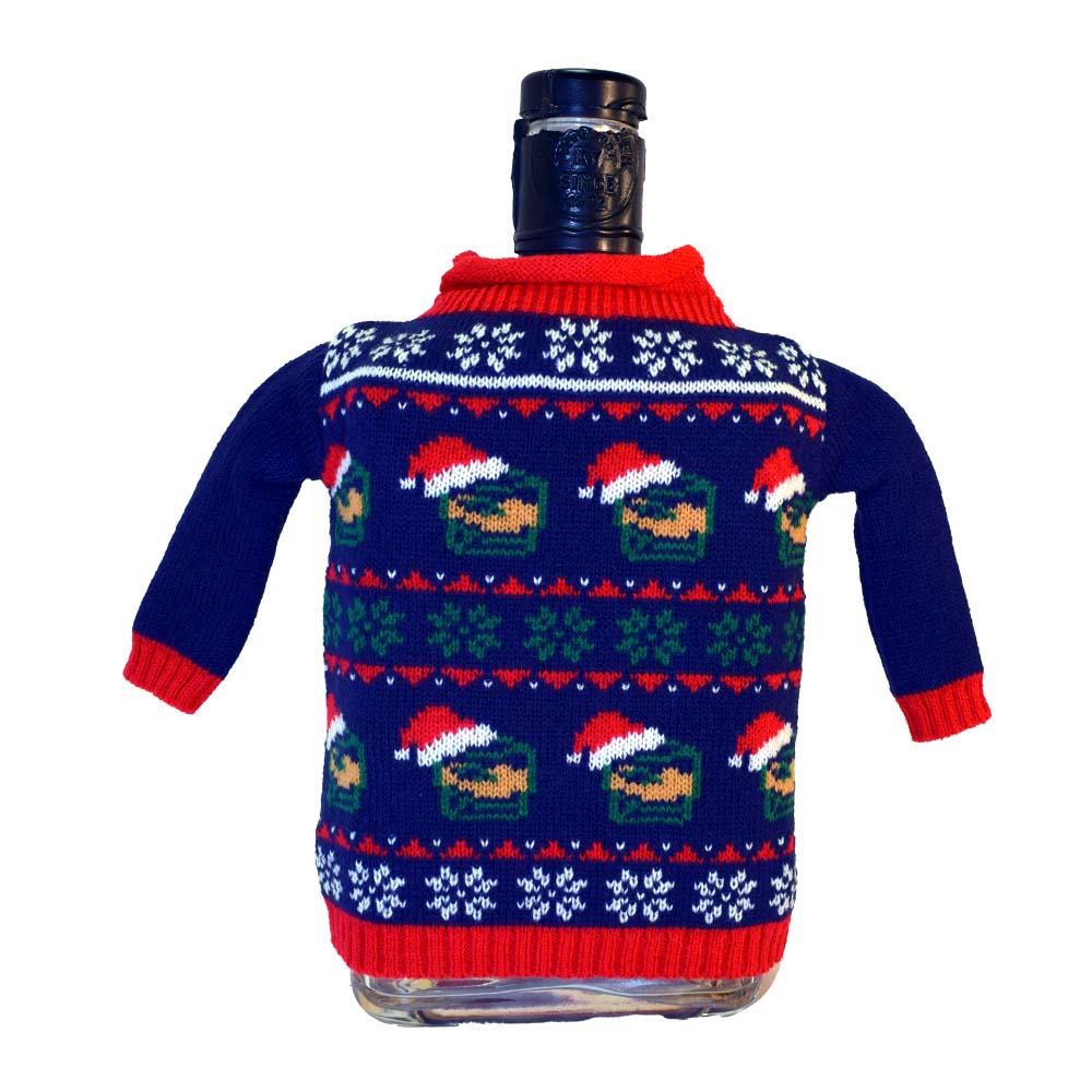 Bourbon Glasses with Santa Hat Bottle Sweater