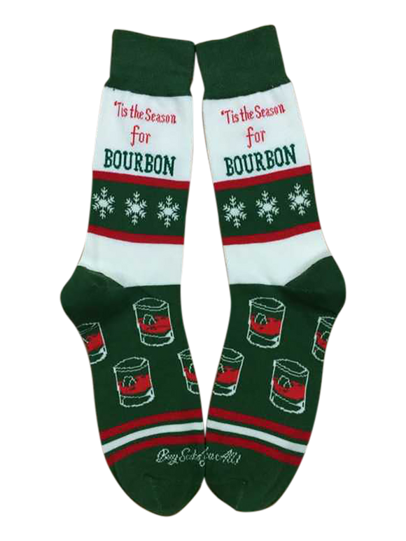 Tis the Season Sock with I Blame the Bourbon Rocks Glass Gift Basket