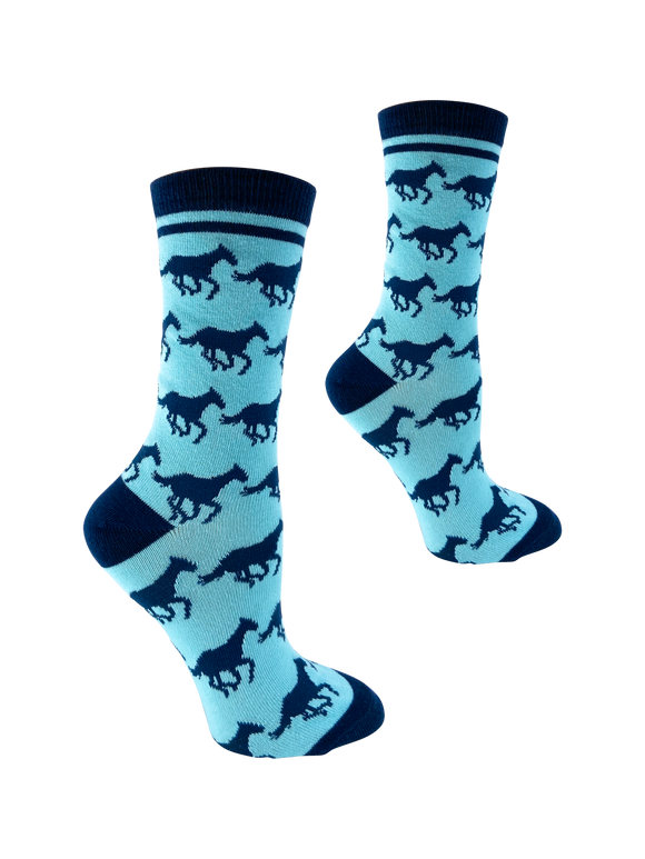Horses in Blue and Navy Women's Socks