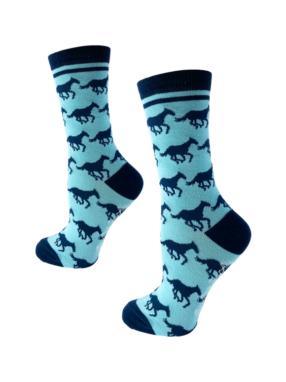 Horses in Blue and Navy Women's Socks