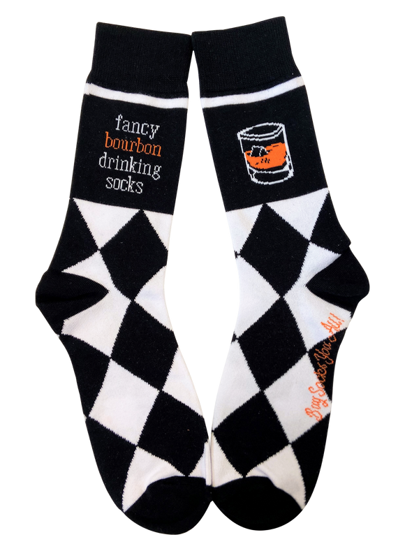 Fancy Bourbon Drinking Sock with Bourbon on Bottles Rocks Glass Gift Basket