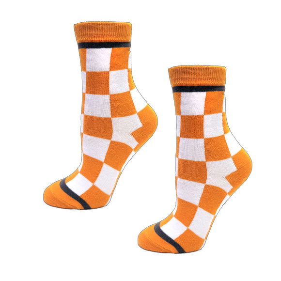 Checkerboard in Orange and White Youth 9-12 Socks