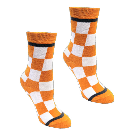 Checkerboard in Orange and White Youth 9-12 Socks