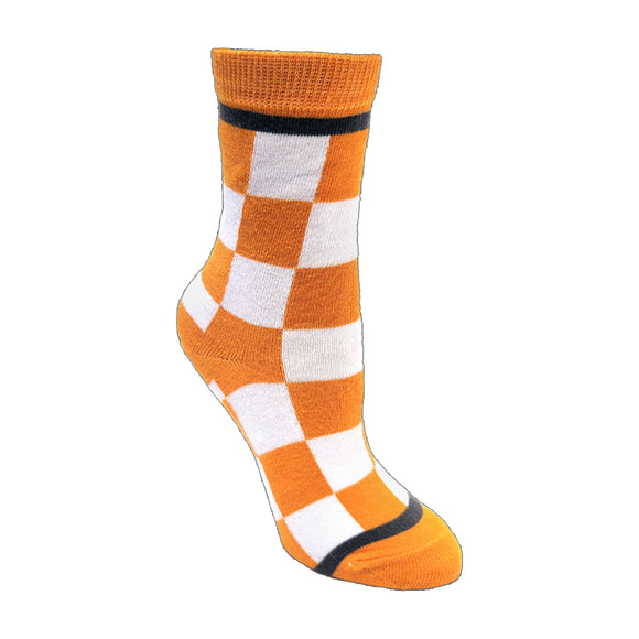Checkerboard in Orange and White Youth 9-12 Socks