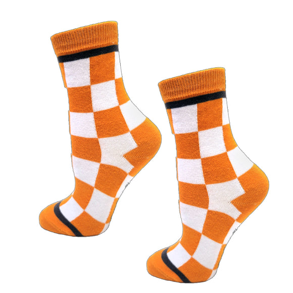 Checkerboard in Orange and White Youth 9-12 Socks