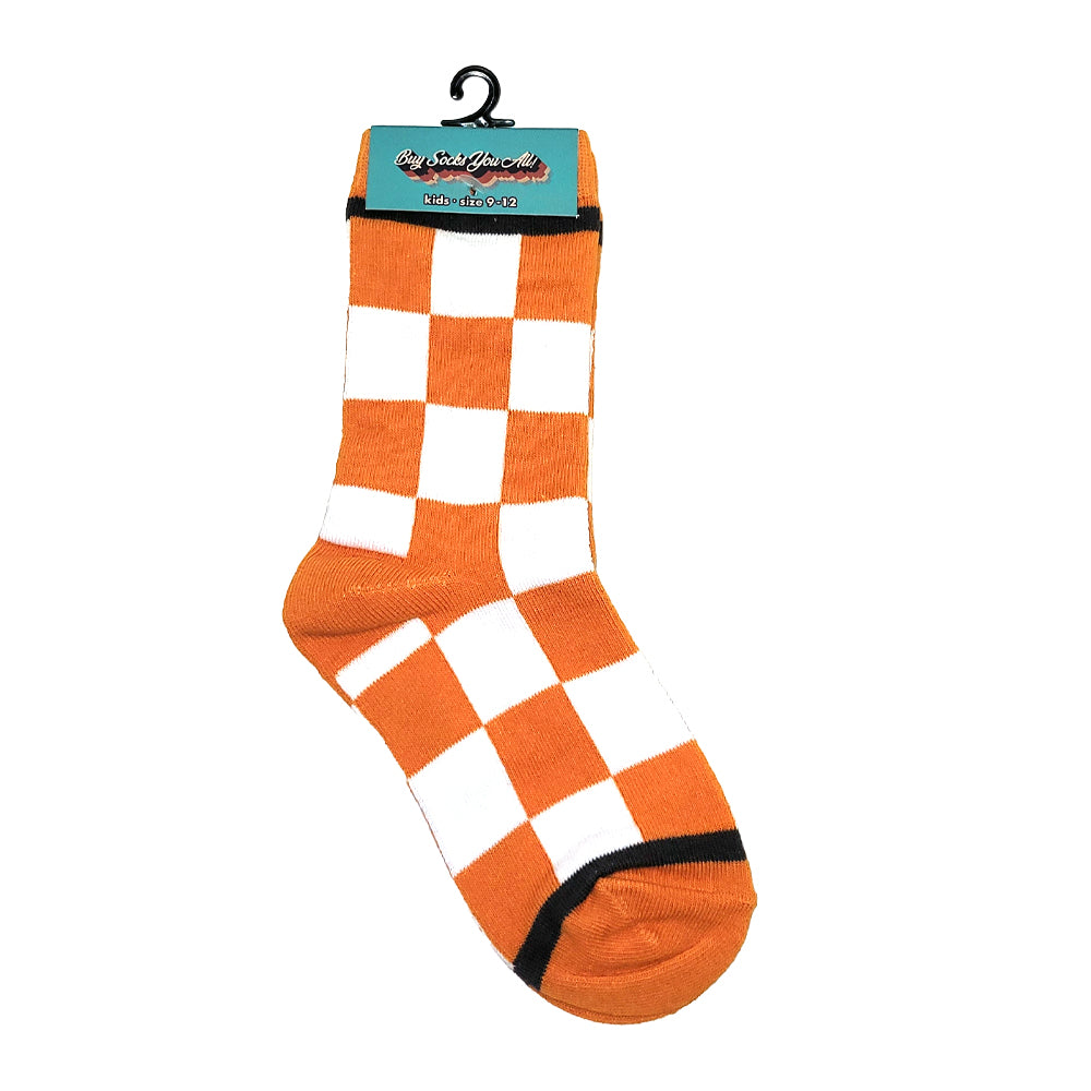 Checkerboard in Orange and White Youth 9-12 Socks