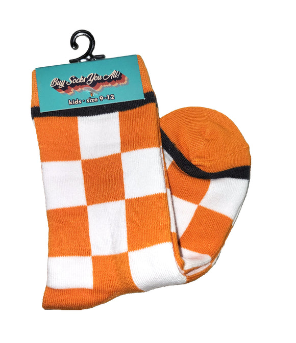 Checkerboard in Orange and White Youth 9-12 Socks