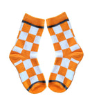 Checkerboard in Orange and White Youth 9-12 Socks-1