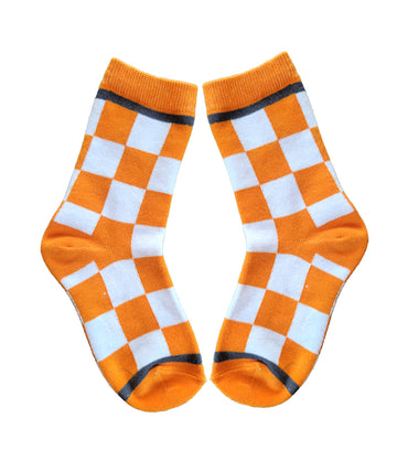 Checkerboard in Orange and White Youth 9-12 Socks