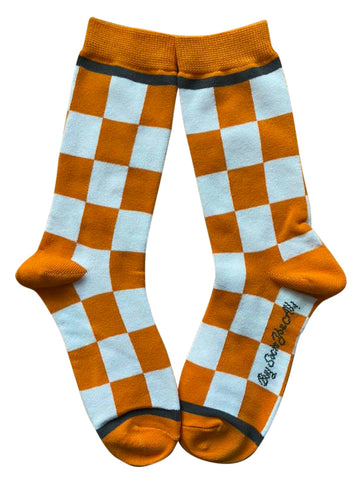 Checkerboard in Orange and White Women's Socks