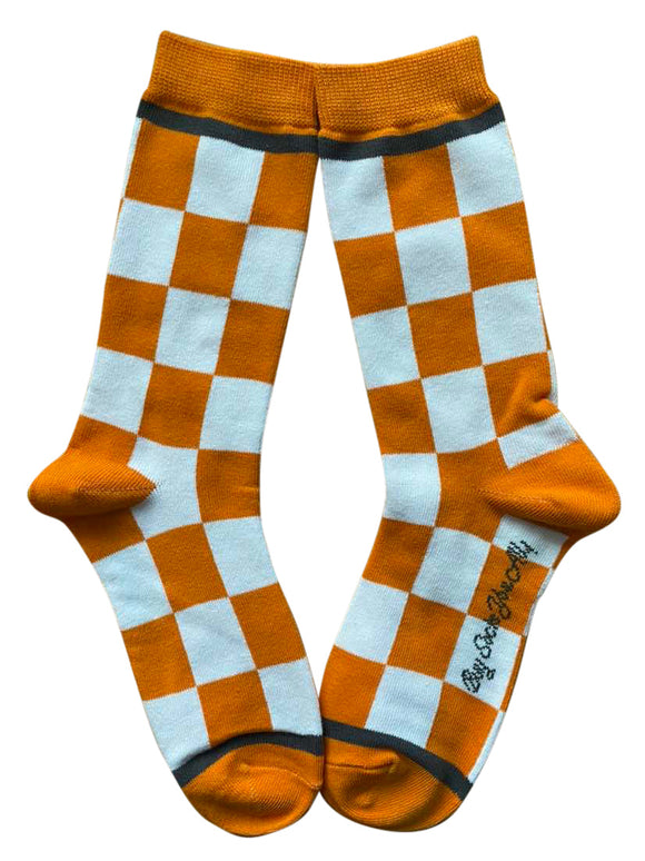 Checkerboard in Orange and White Women's Socks