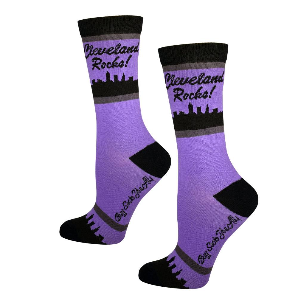 Cleveland Rocks Skyline in Purple and Black Women's Socks