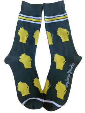 Wisconsin Shapes in Green and Yellow Men's Socks