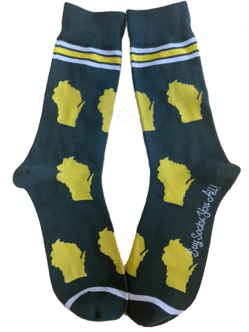 Wisconsin Shapes in Green and Yellow Men's Socks