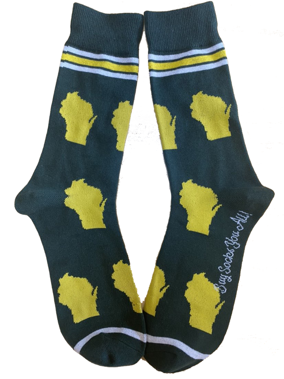 Wisconsin Shapes in Green and Yellow Men's Socks