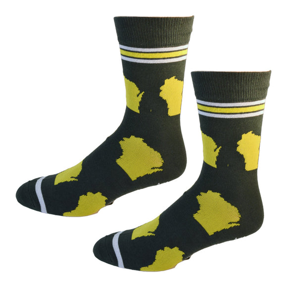 Wisconsin Shapes in Green and Yellow Men's Socks