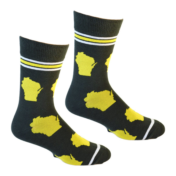 Wisconsin Shapes in Green and Yellow Men's Socks
