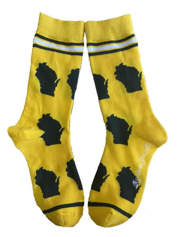 Wisconsin Shapes in Green and Yellow Women's Socks