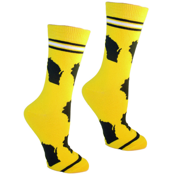 Wisconsin Shapes in Green and Yellow Women's Socks