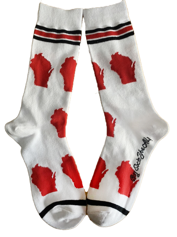 Wisconsin Shapes in Red and White Women's Socks