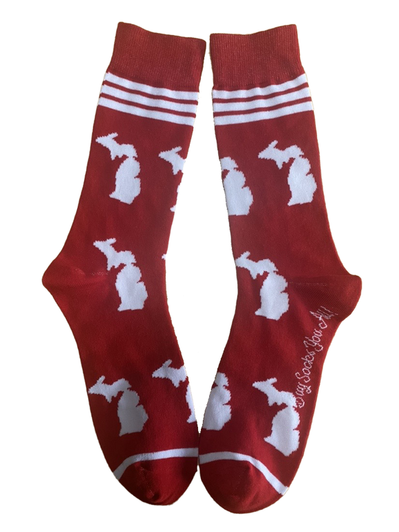 Michigan Shapes in Red and White Men's Socks