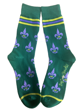Fleur de Lis Shapes Yellow, Green and Purple Men's Socks