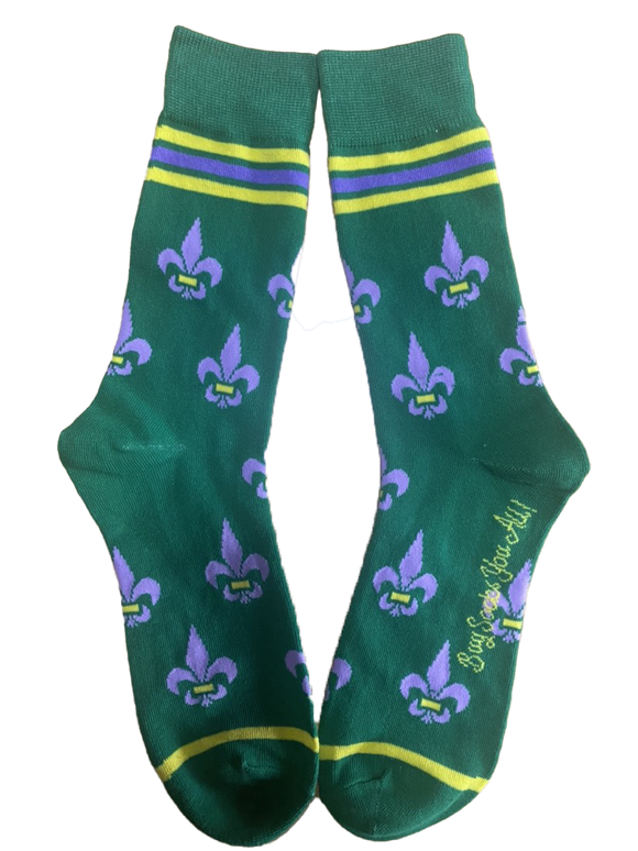 Fleur de Lis Shapes Yellow, Green and Purple Men's Socks