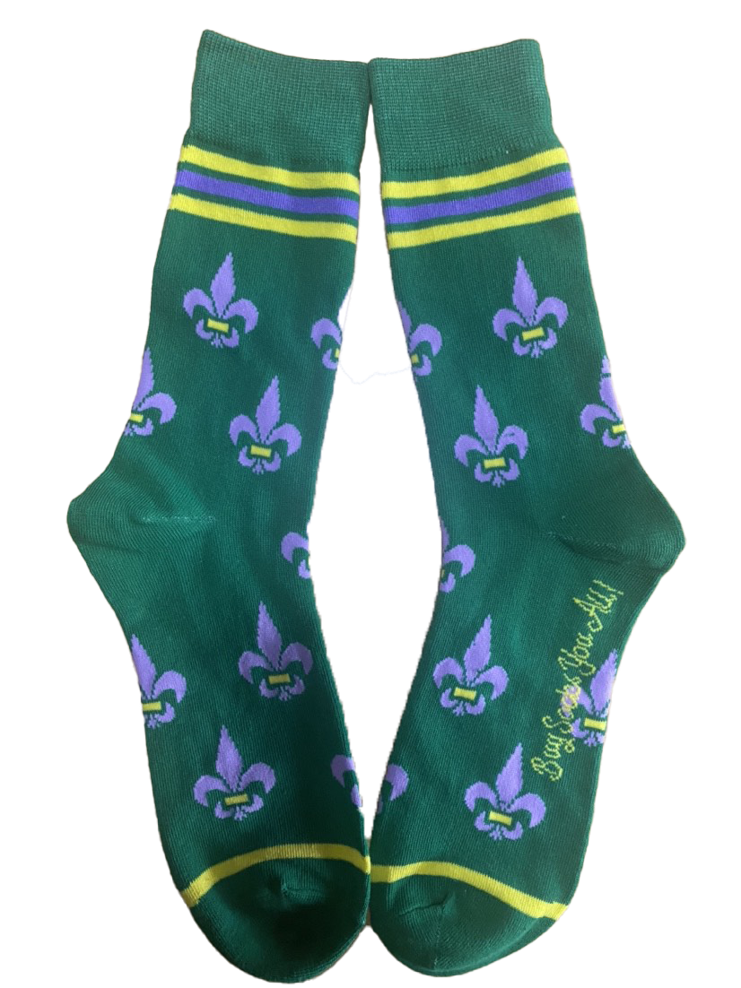 Fleur de Lis Shapes Yellow, Green and Purple Men's Socks