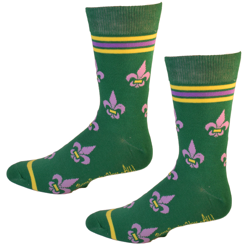 Fleur de Lis Shapes Yellow, Green and Purple Men's Socks