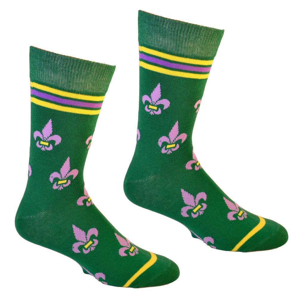 Fleur de Lis Shapes Yellow, Green and Purple Men's Socks