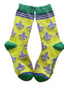 Fleur de Lis Shapes Yellow, Green and Purple Women's Socks-1