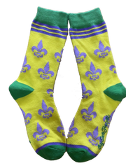 Women's - one size fits most Fleur de Lis Shapes Yellow, Green and Purple Women's Socks - Women's - one size fits most