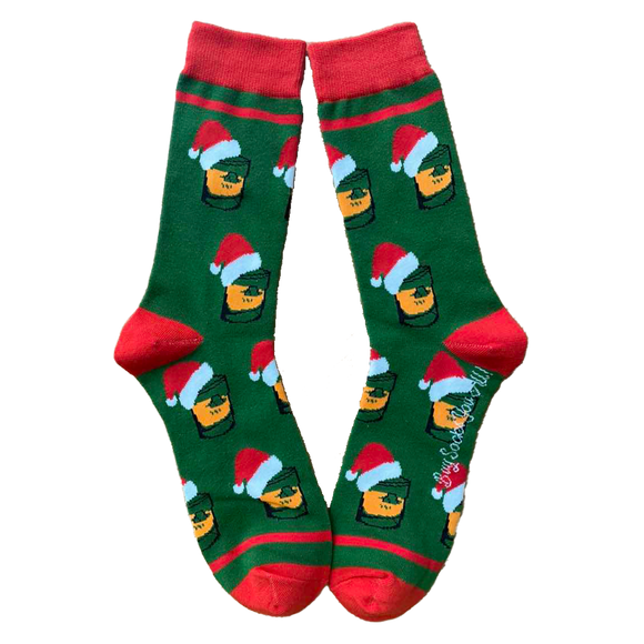 Bourbon Glasses with Santa Hats Men's Socks