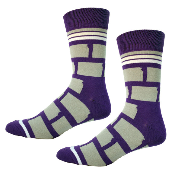 Kansas State Shapes in Purple and Grey Mens Socks
