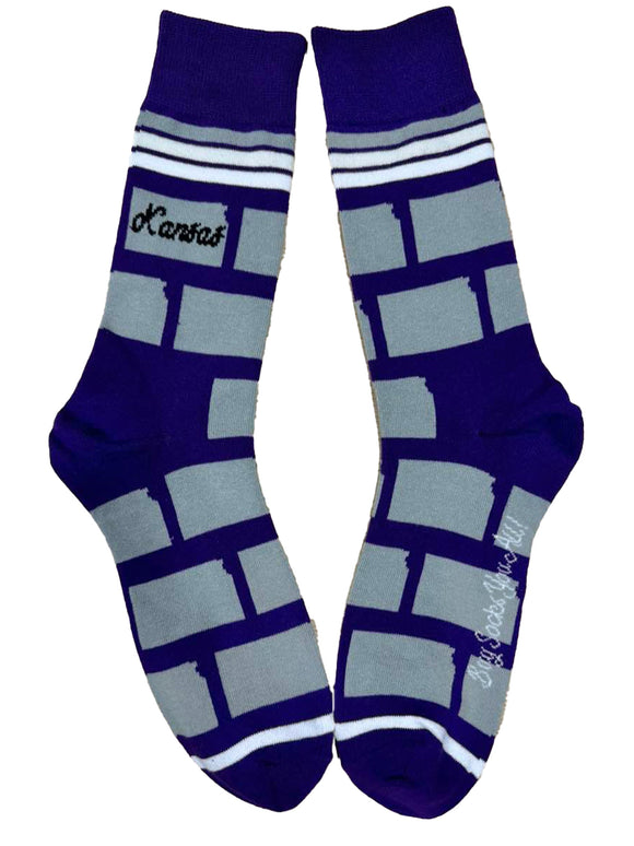 Kansas State Shapes in Purple and Grey Mens Socks