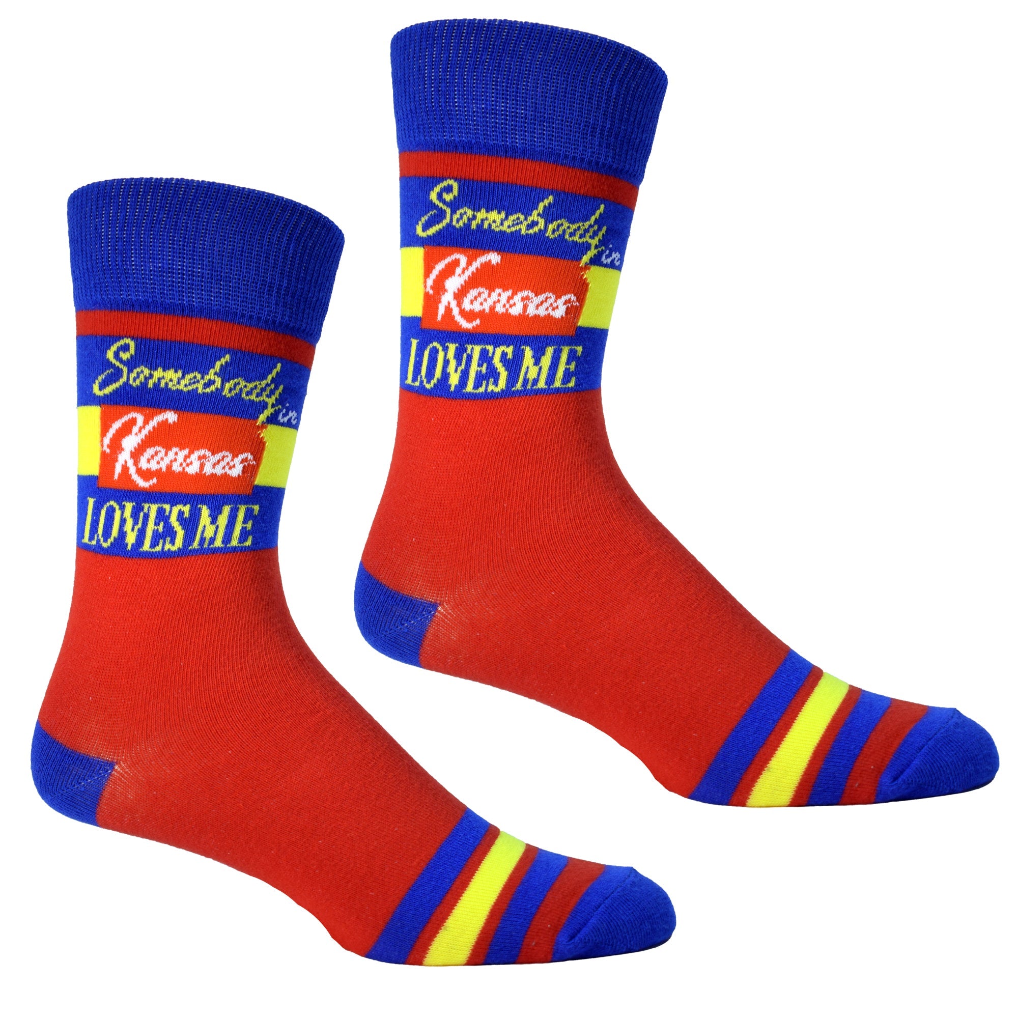 Somebody in Kansas Loves Me in Blue and Red Mens Socks